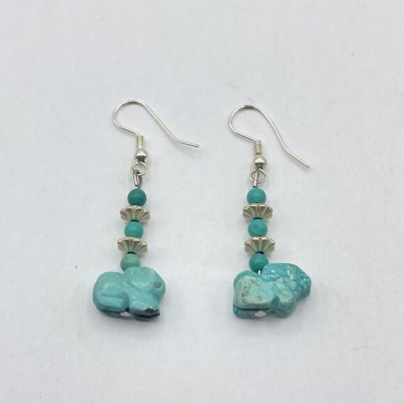 Handcrafted Turquoise Elephant Dangle Earrings With Silver Accents - Picture 2 of 5